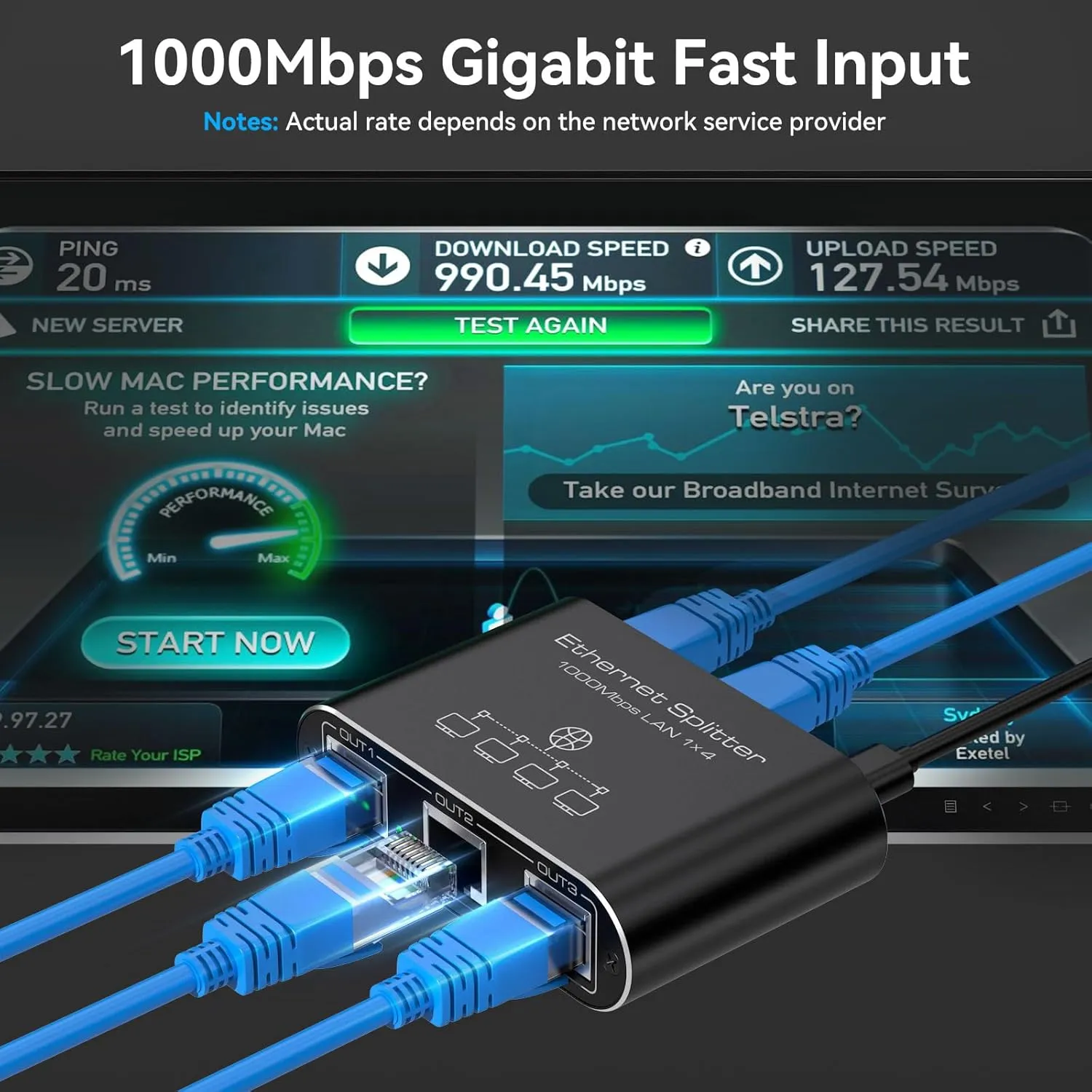 Ethernet Splitter 1 to 4 1000Mbps Internet Splitter Supports Simultaneous Networking of 4 Devices Works with Cat5/5e/6/7/8 Cable
