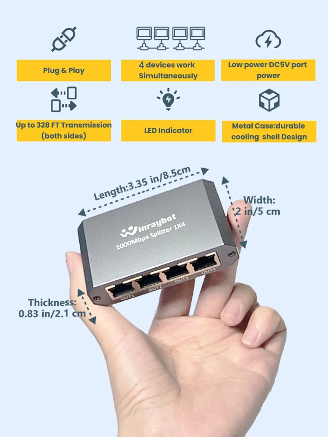 Ethernet Splitter, ethernet hub 4 Port gigabit,Ethernet Splitter 1 to 4,Network hub,Internet Switch 4 Port,netgear Switch (4 Devices Working simultaneously with Gigabit Network)