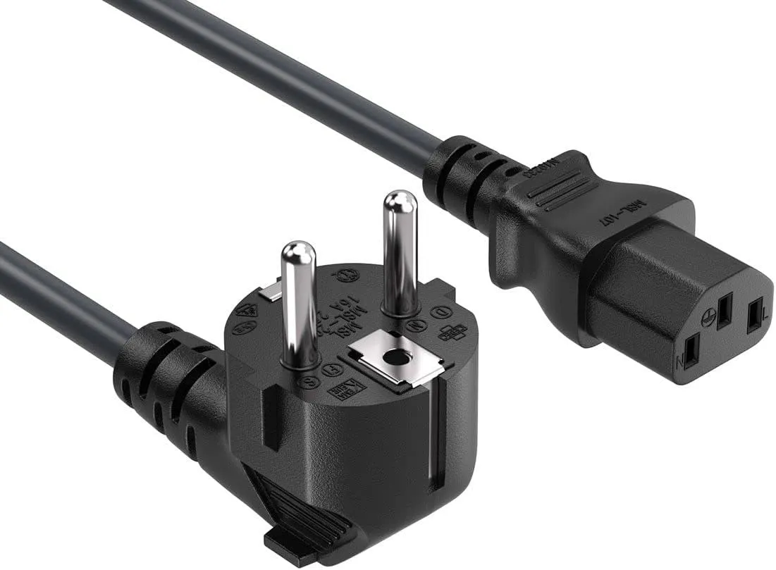 European Power Cord - 3 Pin Connector for Computers, TVs, Monitors, & More, (CEE 7/7 to IEC320 C13) (EU Europe)