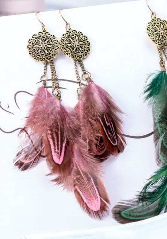 Feather Earrings For Women Bohemian Vintage Leaf Feather Long Tassel Dangling Earring Party Jewelry
