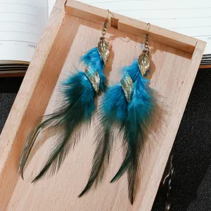 Feather Earrings For Women Bohemian Vintage Leaf Feather Long Tassel Dangling Earring Party Jewelry
