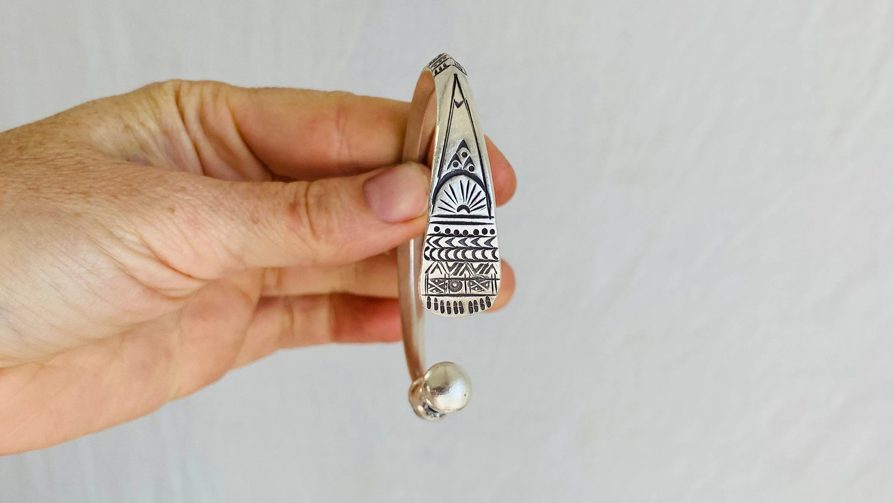 Fine Silver Bangle from the Karen Hill Tribe. Stamped