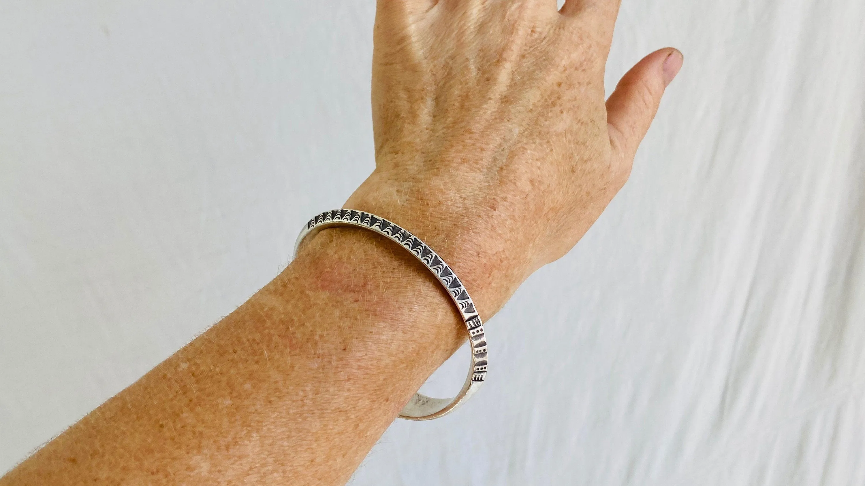 Fine Silver Bangle from the Karen Hill Tribe. Stamped