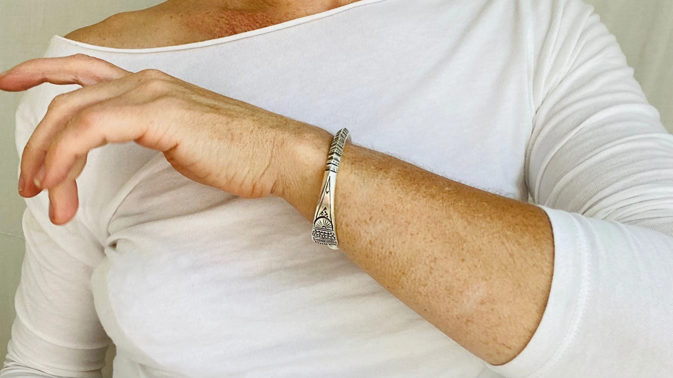 Fine Silver Bangle from the Karen Hill Tribe. Stamped
