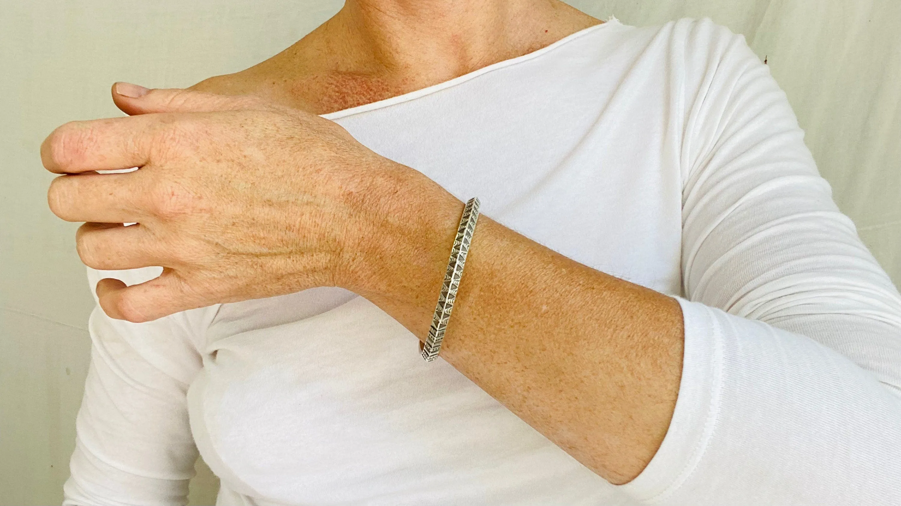 Fine Silver Bangle from the Karen Hill Tribe. Stamped
