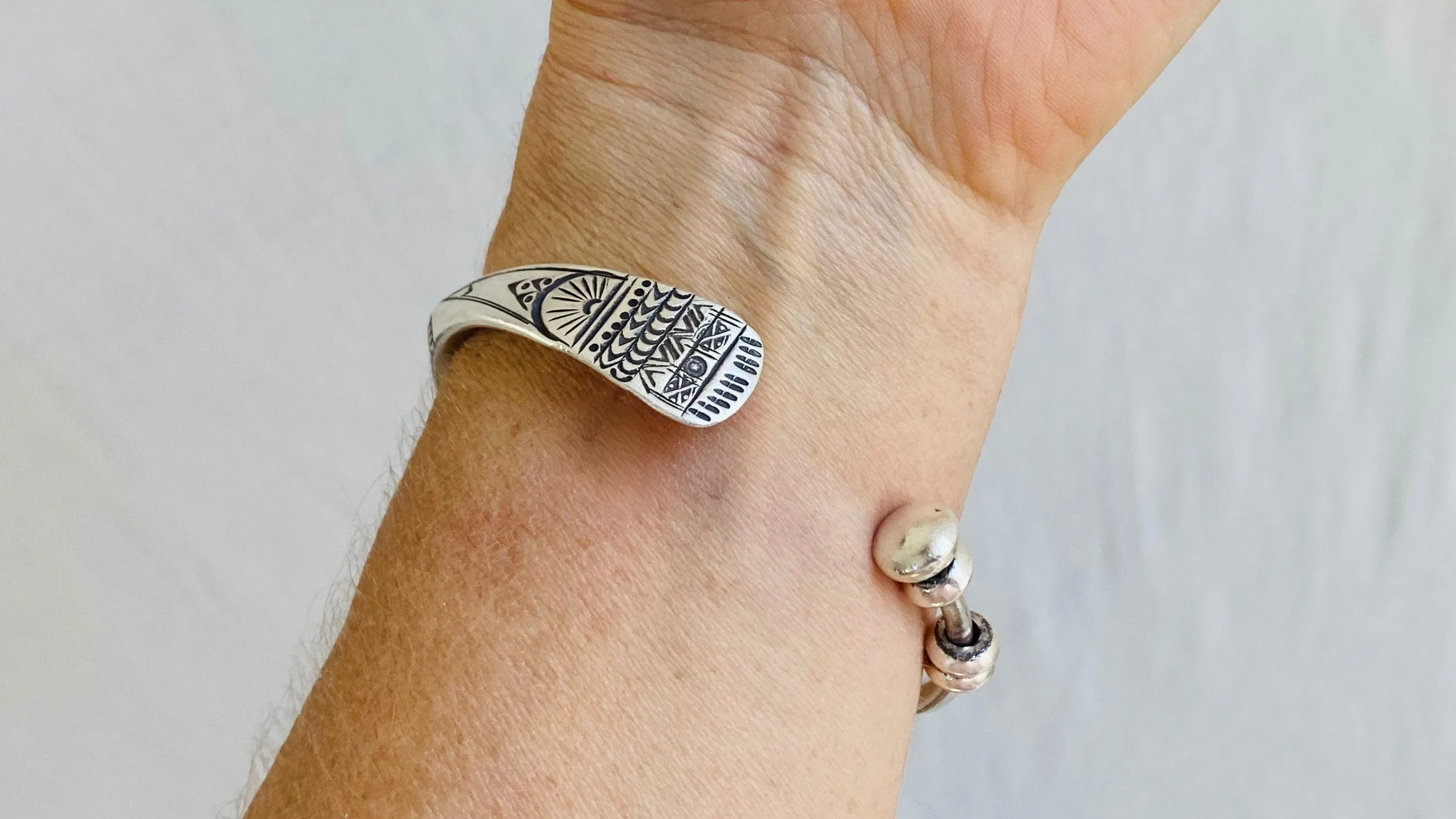 Fine Silver Bangle from the Karen Hill Tribe. Stamped