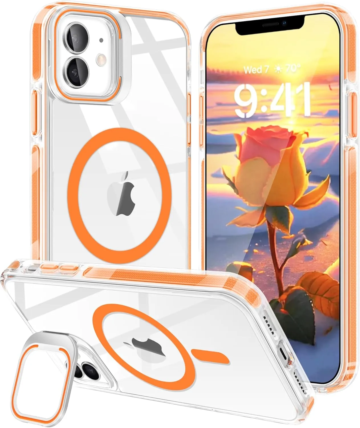Fingic for iPhone 11 Case [with Camera Stand Ring Holder Kickstand][Compatible with Magsafe] Support Magnetic Car Mount Upgraded Camera Protection Thin Shockproof Protective Case for iPhone 11,Orange