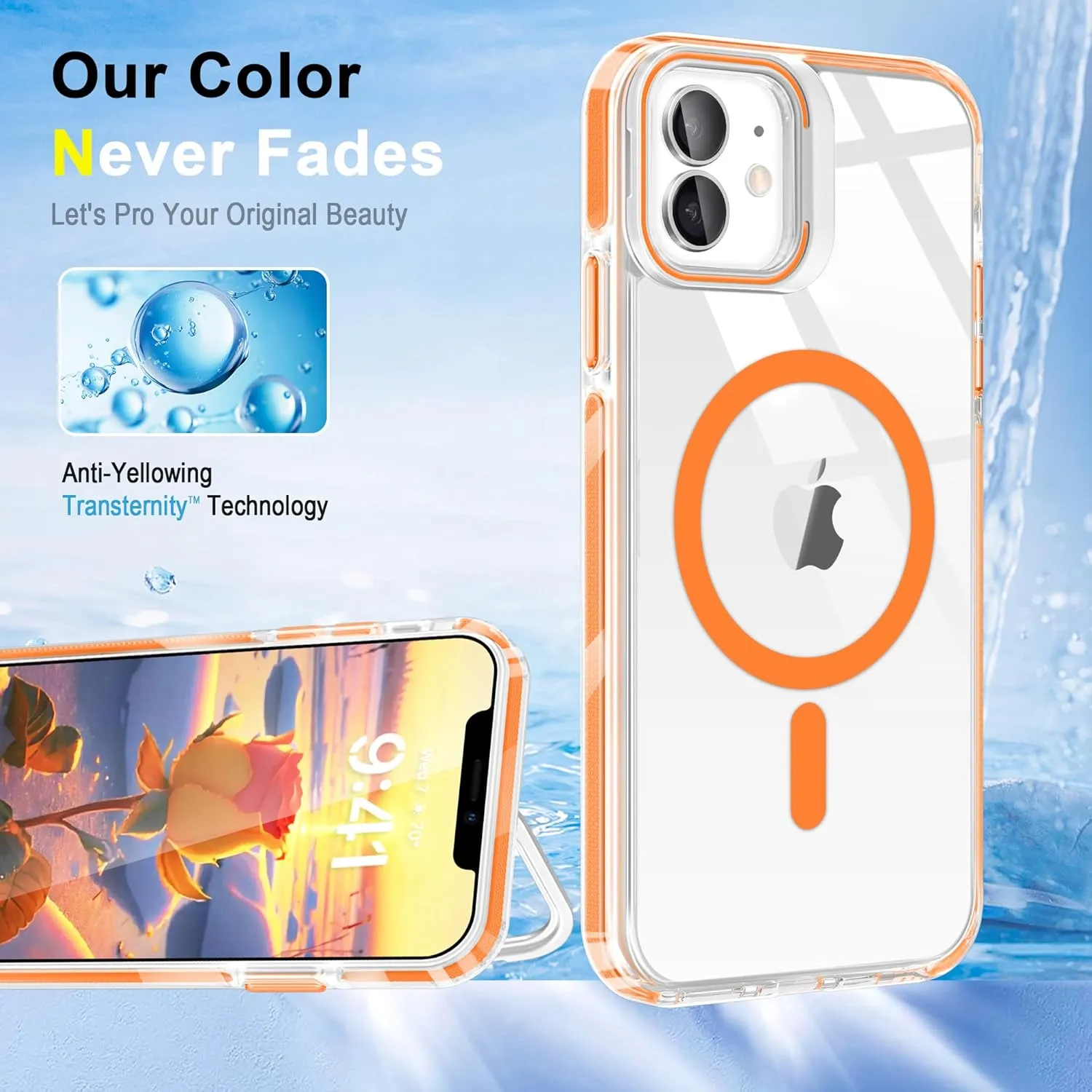 Fingic for iPhone 12/12 Pro Case[with Camera Stand Ring Holder Kickstand][With Magsafe]Support Magnetic Car Mount Upgraded Camera Protection Thin Shockproof Protective Cover Case for iPhone 12,Orange