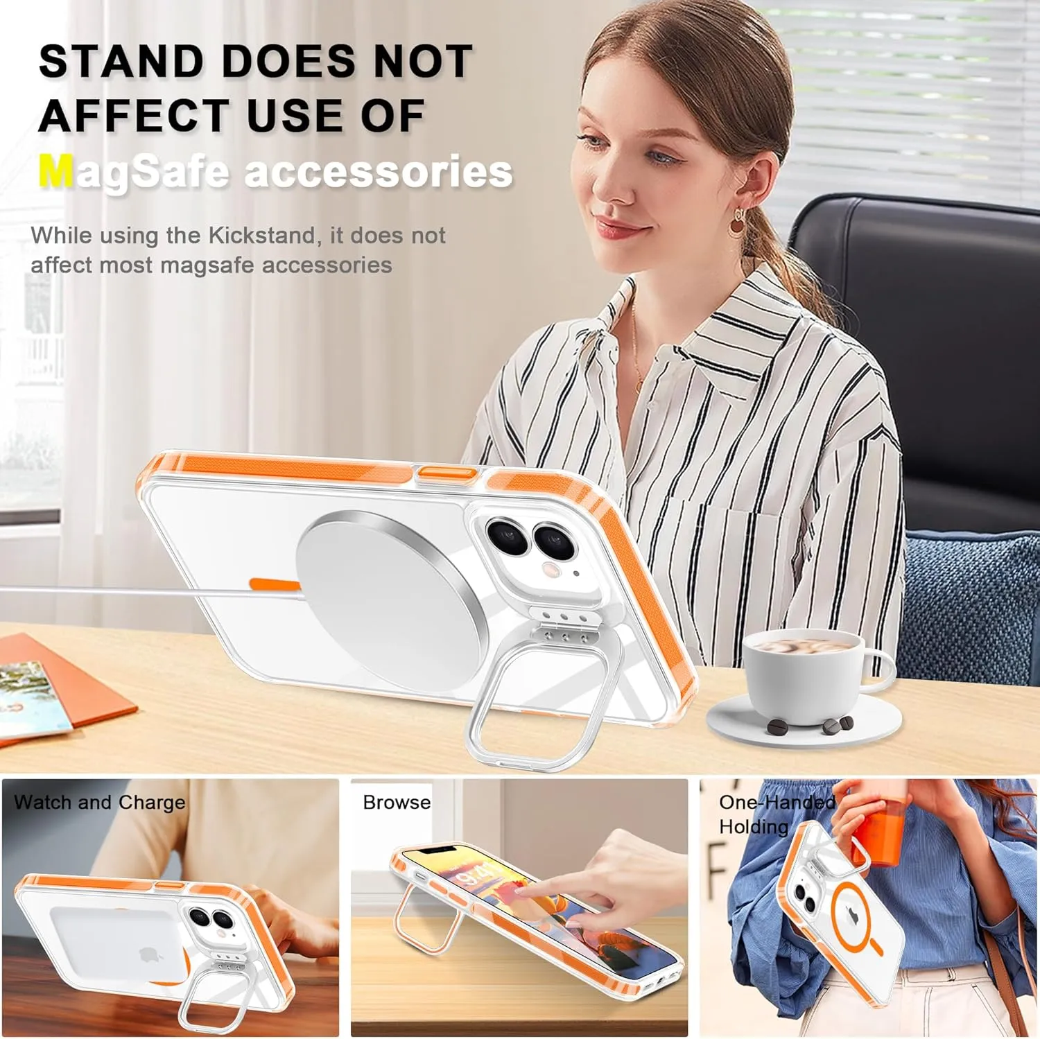 Fingic for iPhone 12/12 Pro Case[with Camera Stand Ring Holder Kickstand][With Magsafe]Support Magnetic Car Mount Upgraded Camera Protection Thin Shockproof Protective Cover Case for iPhone 12,Orange