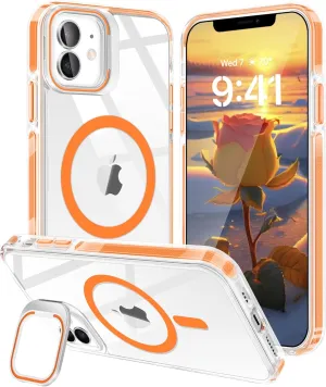 Fingic for iPhone 12/12 Pro Case[with Camera Stand Ring Holder Kickstand][With Magsafe]Support Magnetic Car Mount Upgraded Camera Protection Thin Shockproof Protective Cover Case for iPhone 12,Orange
