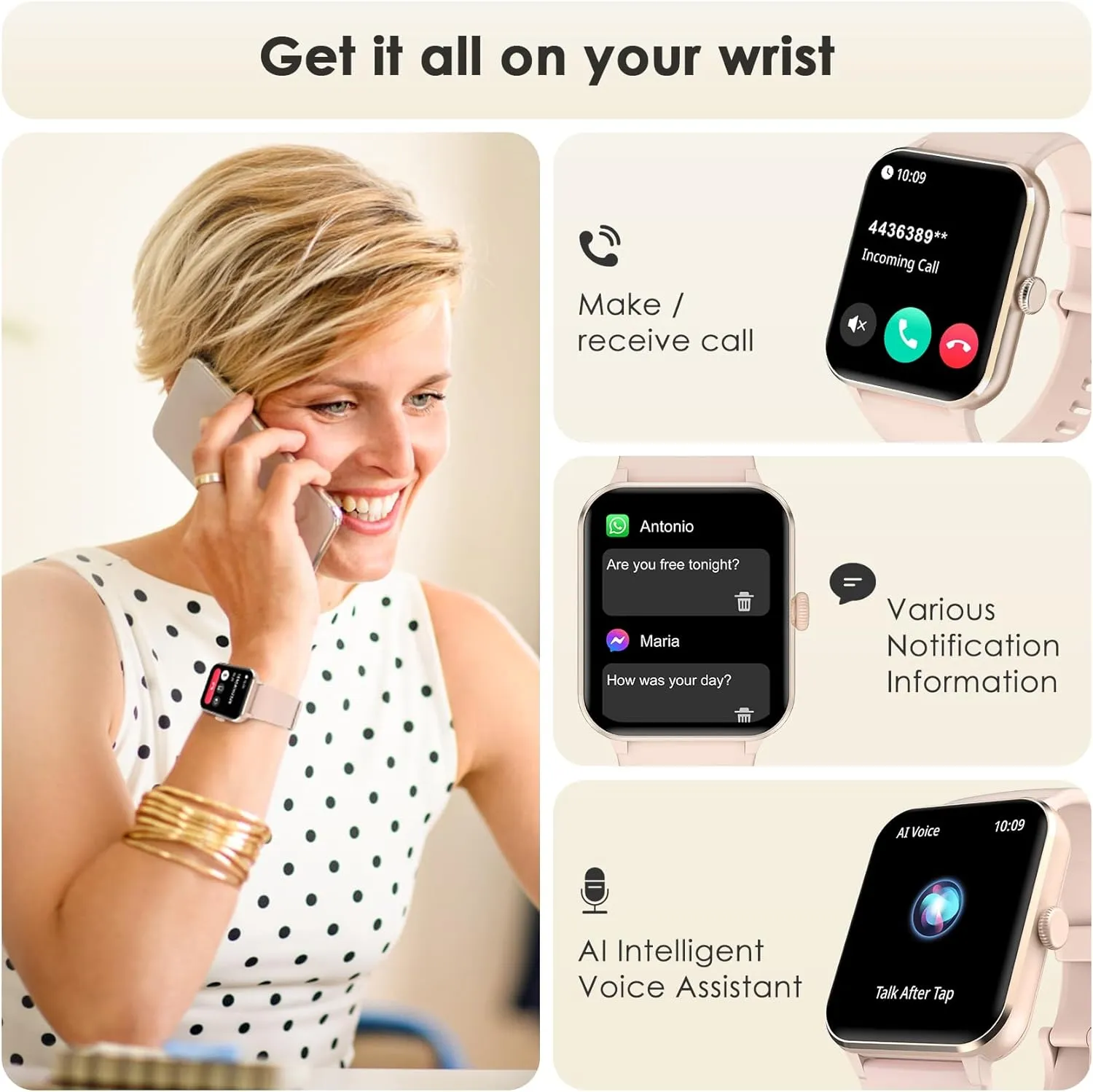 Fitness Tracker 2024 (Answer/Make Call),Smart Watch with 24/7 Heart Rate Blood Oxygen Monitor,Sleep Tracker,100  Sports Modes,Pedometer,IP68 Waterproof Activity Trackers for Android&iPhone Women Men