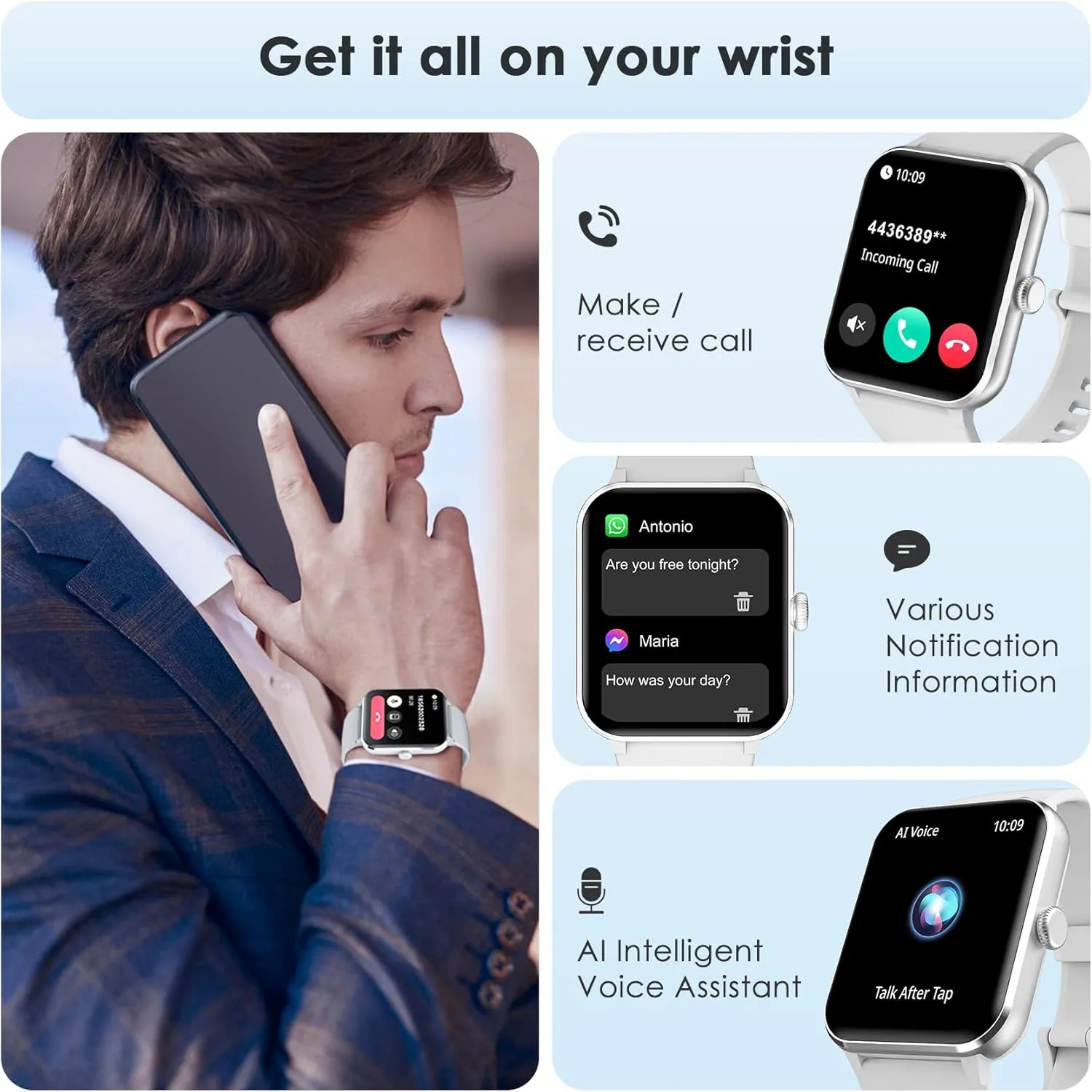 Fitness Tracker 2024 (Answer/Make Call),Smart Watch with 24/7 Heart Rate Blood Oxygen Monitor,Sleep Tracker,100  Sports Modes,Pedometer,IP68 Waterproof Activity Trackers for Android&iPhone Women Men