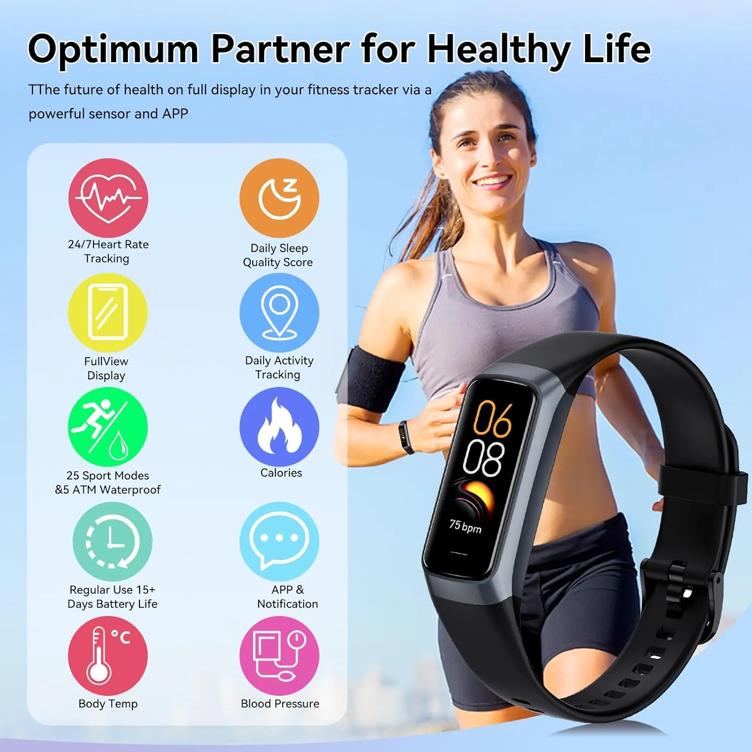 Fitness Tracker with 24/7 Heart Rate, Blood Oxygen Blood Pressure Sleep Monitor, Activity Trackers 5 ATM Waterproof,Step Calorie Counter Pedometer Health Smart Watch for Women Men