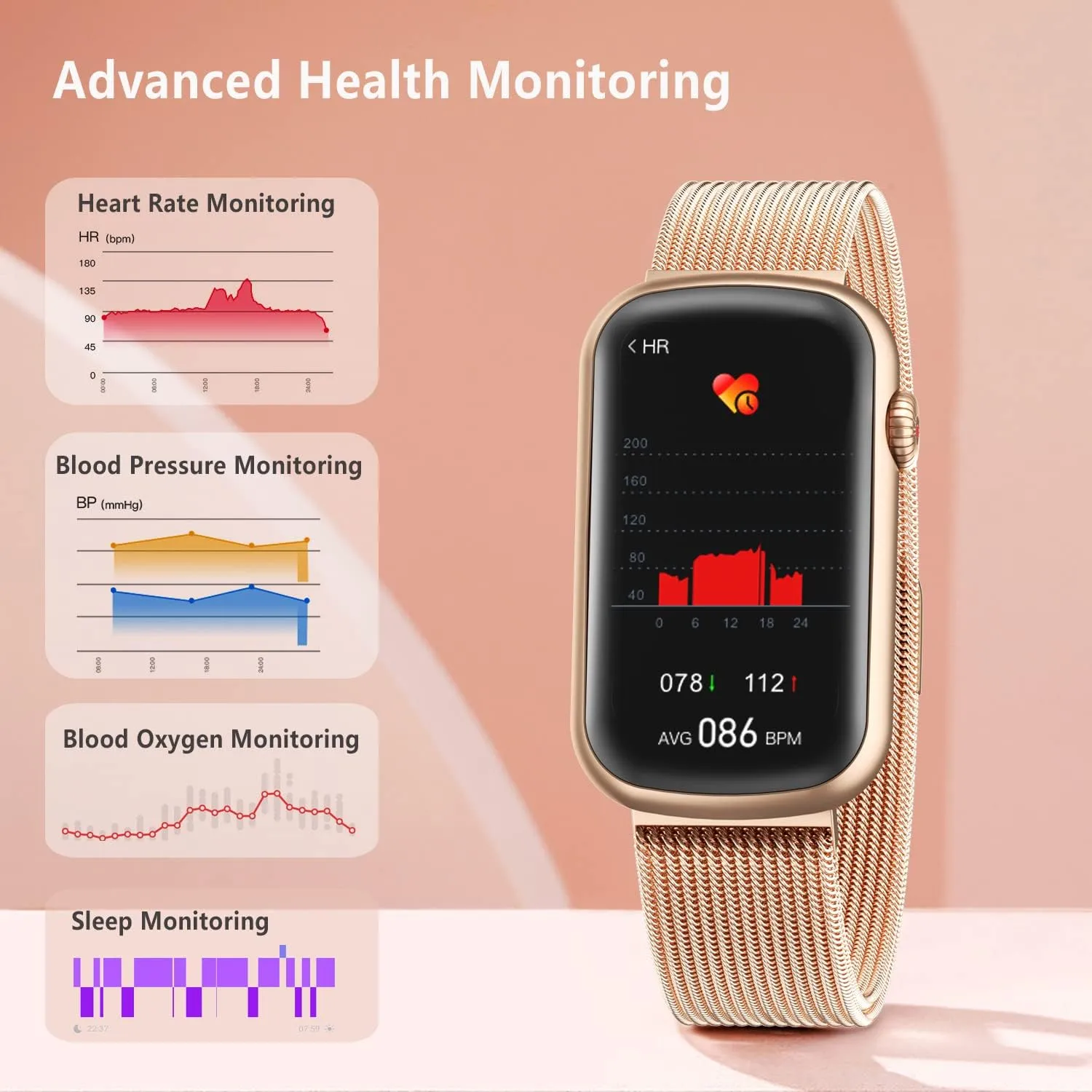 FITVII Slim Fitness Tracker with Blood Oxygen, Blood Pressure, 24/7 Heart Rate and Sleep Tracking, IP68 Waterproof Activity Trackers and Smart Watches with Step Tracker, Pedometer for Women Men