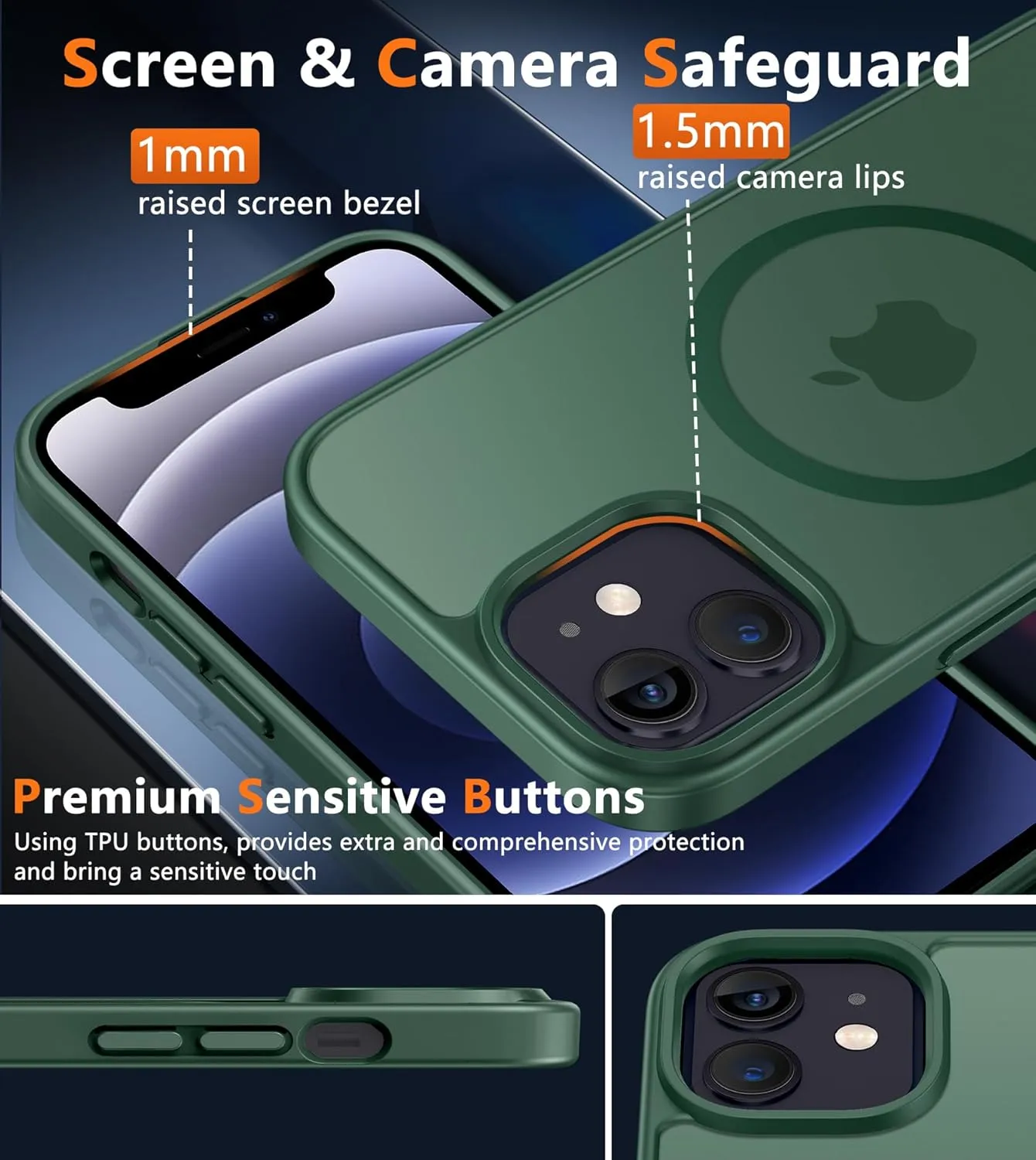 FNTCASE for iPhone 12 Phone Case: for iPhone 12 Pro Magnetic Matte Textured Military Grade Drop Protection Translucent Cell Cover - Slim Durable Shockproof Protective Bumper