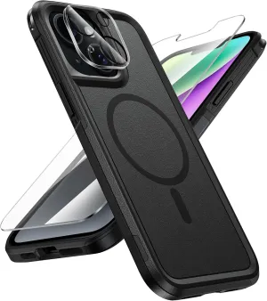 FNTCASE for iPhone 13/14 Magnet Case: iPhone 16e Magnetic Dual Layer Military Grade Drop Shockproof Protection Cell Phone Cover - Rugged Durable Heavy Duty Protective Bumper Tough Black