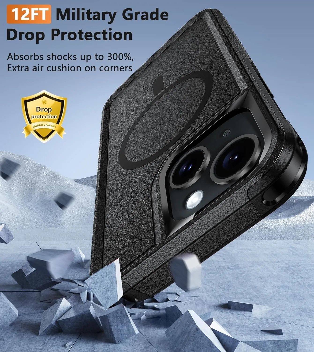 FNTCASE for iPhone 13/14 Magnet Case: iPhone 16e Magnetic Dual Layer Military Grade Drop Shockproof Protection Cell Phone Cover - Rugged Durable Heavy Duty Protective Bumper Tough Black