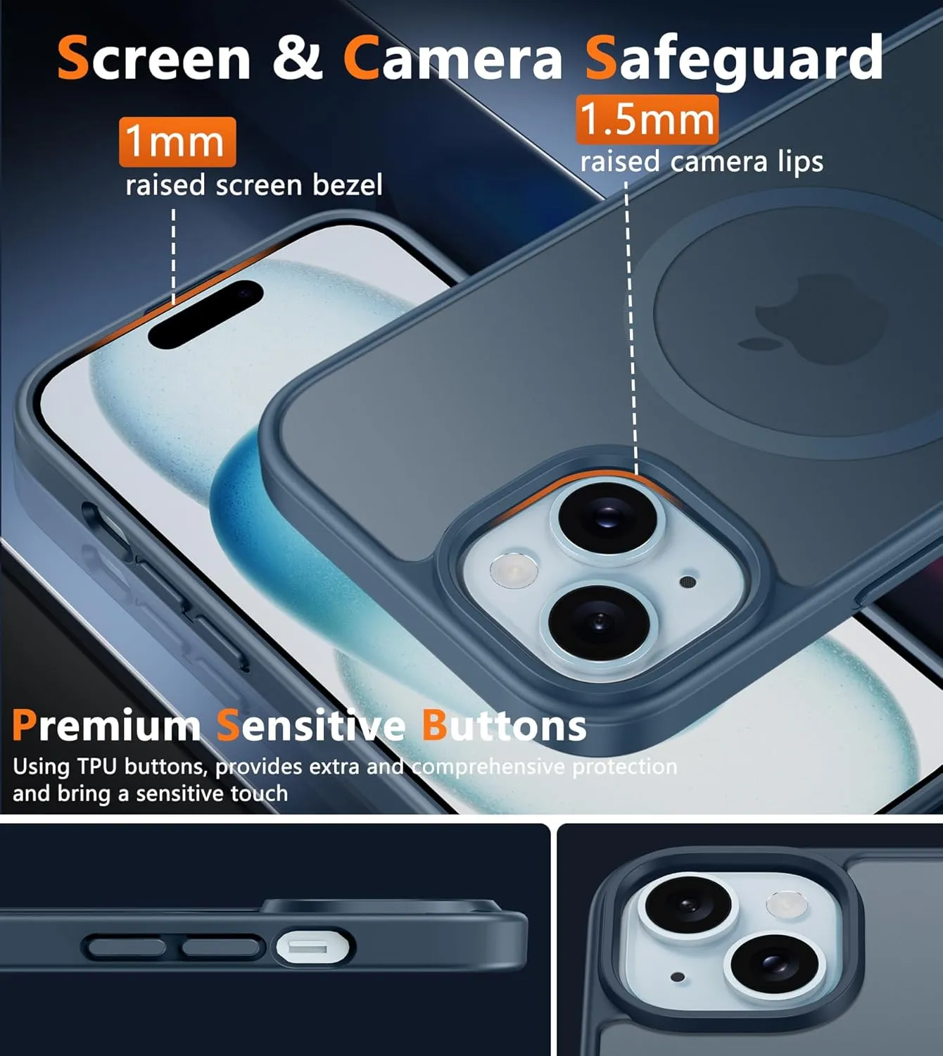FNTCASE for iPhone 15 Case: for iPhone 14 & iPhone 13 Case | Magnetic Frosted Translucent Slim Shockproof Cell Phone Cover | Military Grade Protection Drop Proof Tough Protective Cases - Blue