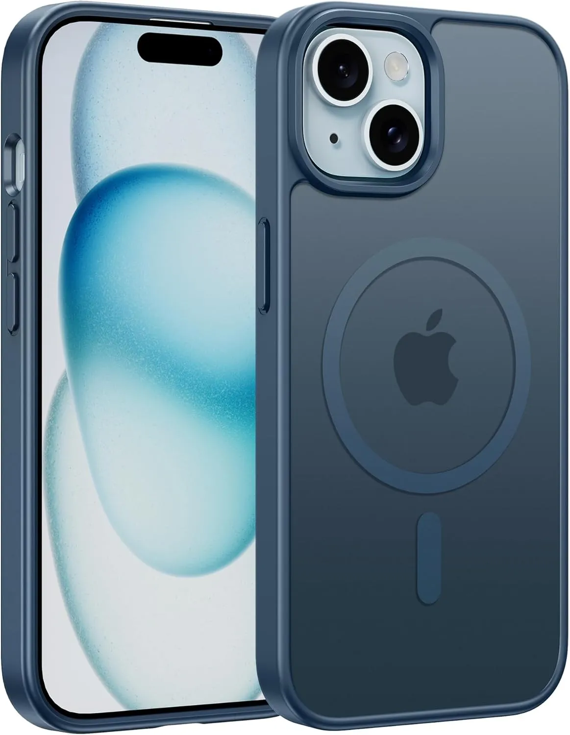 FNTCASE for iPhone 15 Case: for iPhone 14 & iPhone 13 Case | Magnetic Frosted Translucent Slim Shockproof Cell Phone Cover | Military Grade Protection Drop Proof Tough Protective Cases - Blue