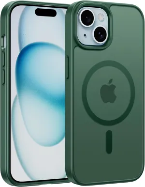FNTCASE for iPhone 15 Case: for iPhone 14 & iPhone 13 Case | Magnetic Frosted Translucent Slim Shockproof Cell Phone Cover | Military Grade Protection Drop Proof Tough Protective Cases - Green