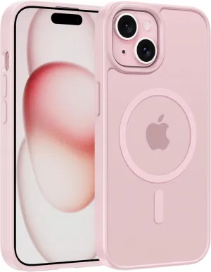 FNTCASE for iPhone 15 Case: for iPhone 14 & iPhone 13 Case | Magnetic Frosted Translucent Slim Shockproof Cell Phone Cover | Military Grade Protection Drop Proof Tough Protective Cases - Pink