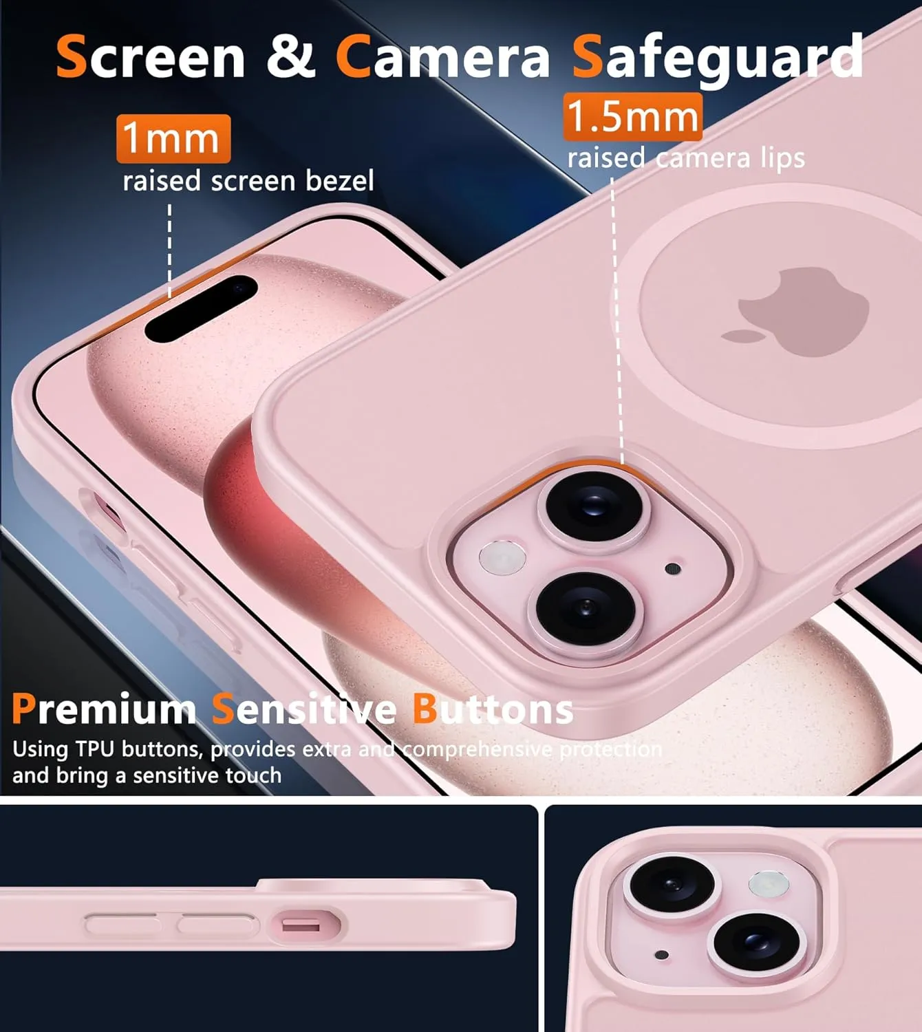FNTCASE for iPhone 15 Case: for iPhone 14 & iPhone 13 Case | Magnetic Frosted Translucent Slim Shockproof Cell Phone Cover | Military Grade Protection Drop Proof Tough Protective Cases - Pink