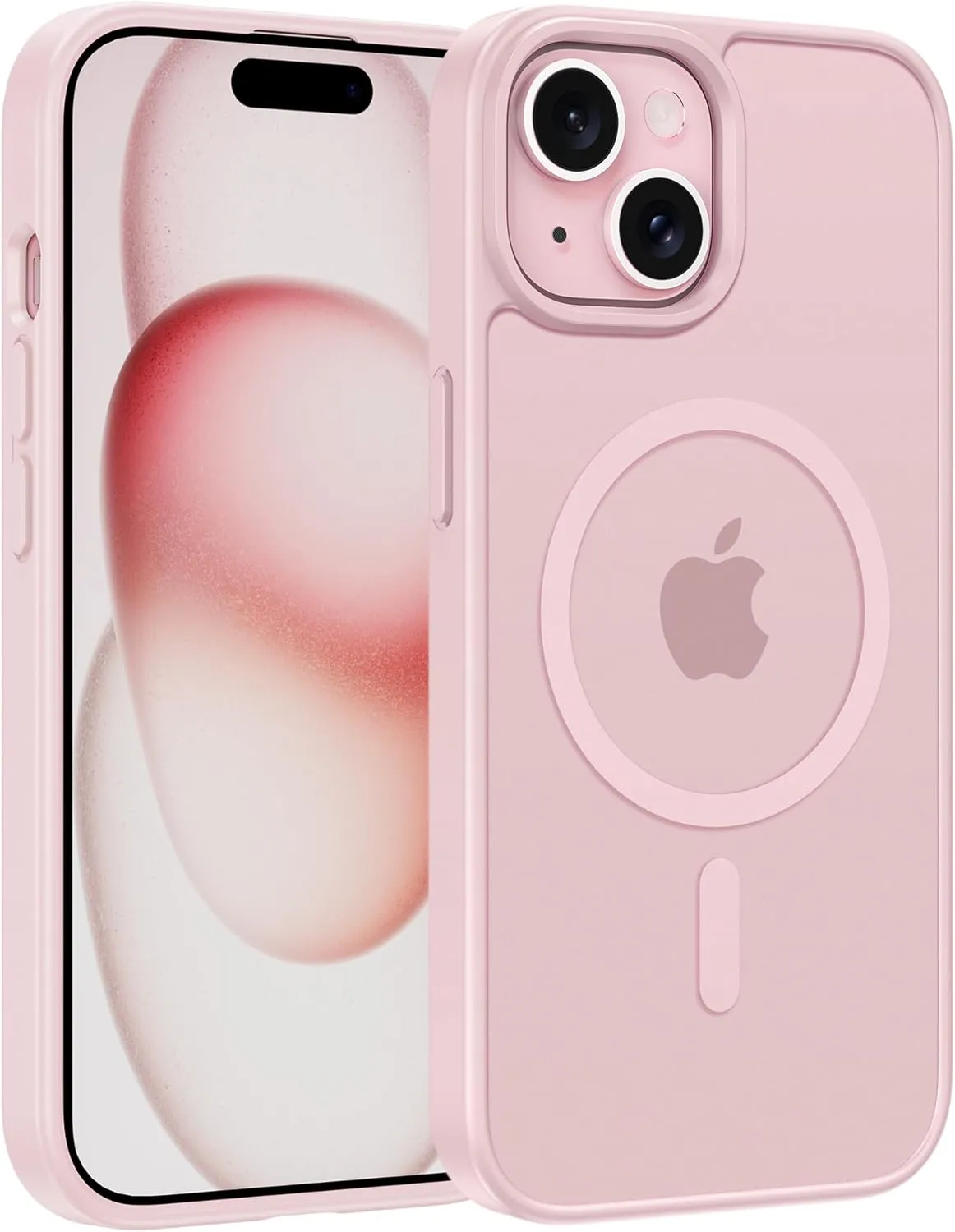FNTCASE for iPhone 15 Case: for iPhone 14 & iPhone 13 Case | Magnetic Frosted Translucent Slim Shockproof Cell Phone Cover | Military Grade Protection Drop Proof Tough Protective Cases - Pink