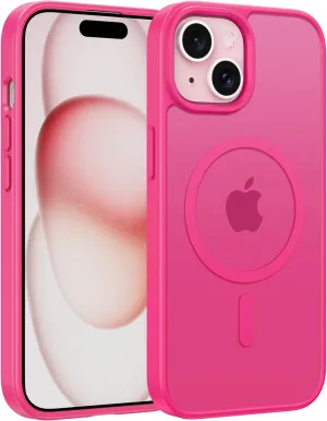 FNTCASE for iPhone 15 Case: for iPhone 14 & iPhone 13 Case | Magnetic Frosted Translucent Slim Shockproof Cell Phone Cover | Military Grade Protection Drop Proof Tough Protective Cases - Rose Red
