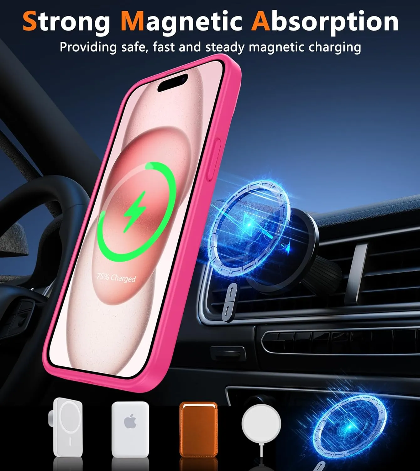 FNTCASE for iPhone 15 Case: for iPhone 14 & iPhone 13 Case | Magnetic Frosted Translucent Slim Shockproof Cell Phone Cover | Military Grade Protection Drop Proof Tough Protective Cases - Rose Red