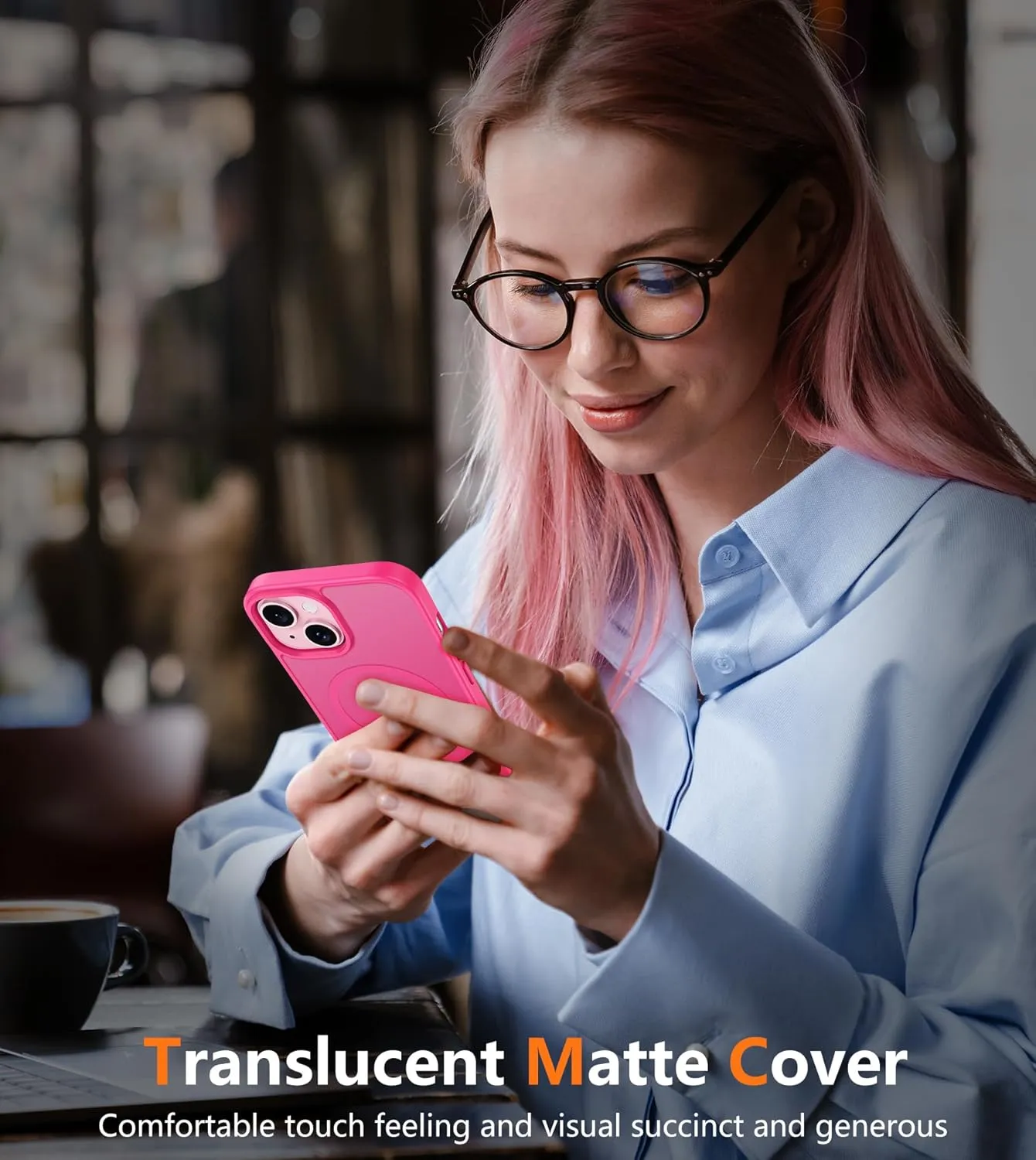 FNTCASE for iPhone 15 Case: for iPhone 14 & iPhone 13 Case | Magnetic Frosted Translucent Slim Shockproof Cell Phone Cover | Military Grade Protection Drop Proof Tough Protective Cases - Rose Red