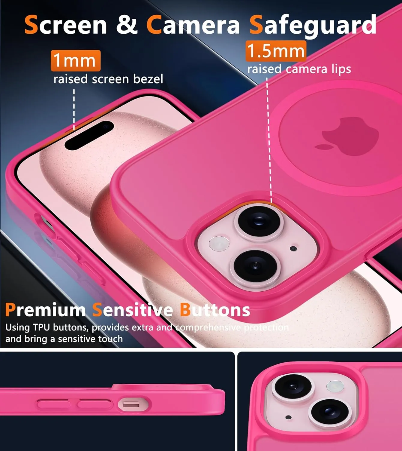 FNTCASE for iPhone 15 Case: for iPhone 14 & iPhone 13 Case | Magnetic Frosted Translucent Slim Shockproof Cell Phone Cover | Military Grade Protection Drop Proof Tough Protective Cases - Rose Red