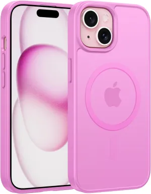 FNTCASE for iPhone 15 Case: for iPhone 14 & iPhone 13 Case | Magnetic Frosted Translucent Slim Shockproof Cell Phone Cover | Military Grade Protection Drop Proof Tough Protective Cases - Sakura Pink