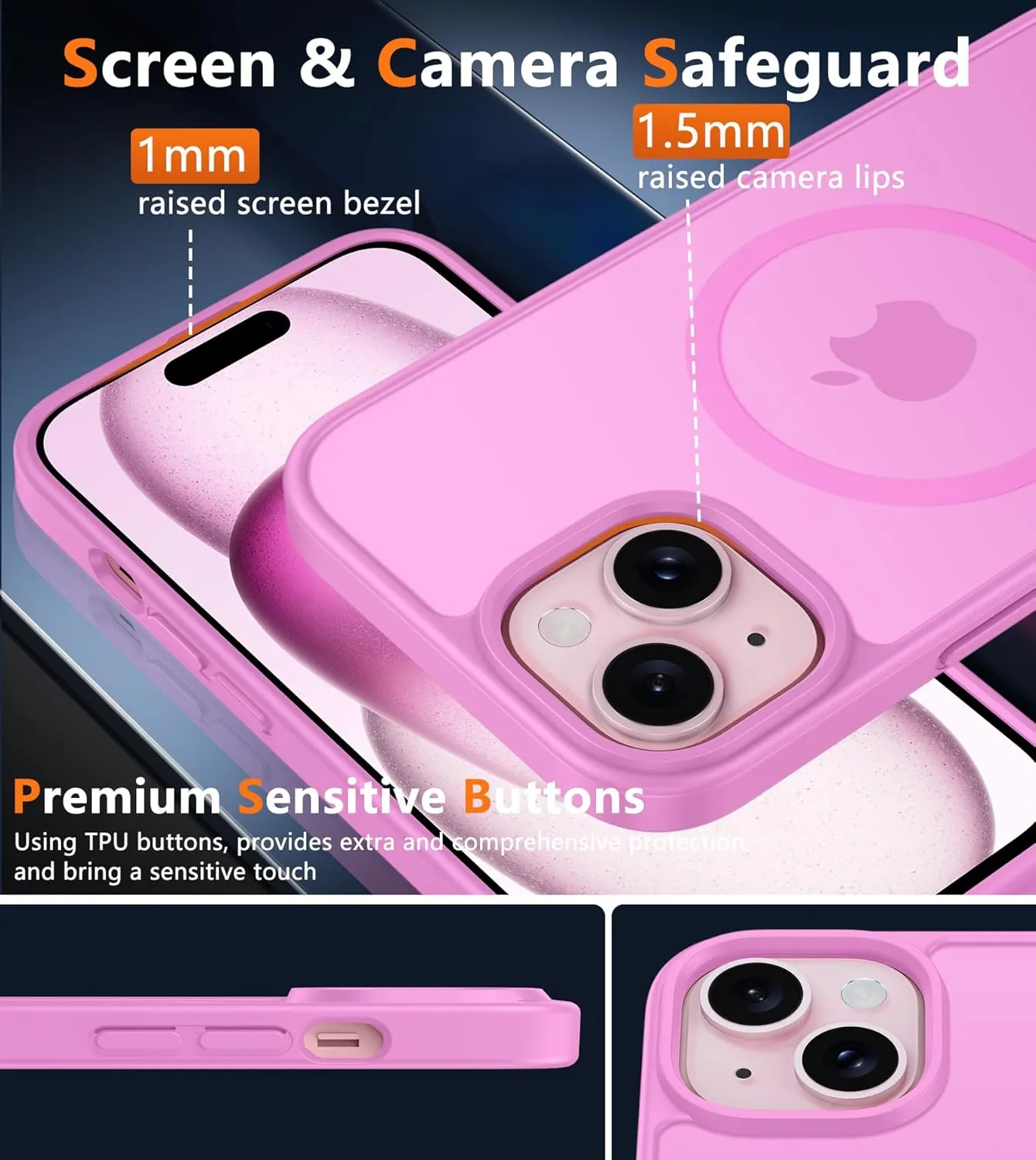 FNTCASE for iPhone 15 Case: for iPhone 14 & iPhone 13 Case | Magnetic Frosted Translucent Slim Shockproof Cell Phone Cover | Military Grade Protection Drop Proof Tough Protective Cases - Sakura Pink
