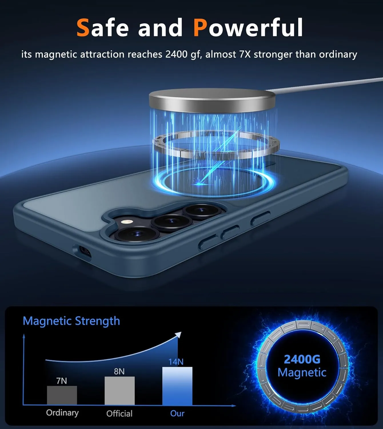 FNTCASE for Samsung Galaxy S25 Case: Magnetic Translucent Matte Shockproof Slim Cell Phone Cover - Military Grade Drop Proof Hard Back Anti-Fingerprint Protective Case (6.2 inch/Blue)