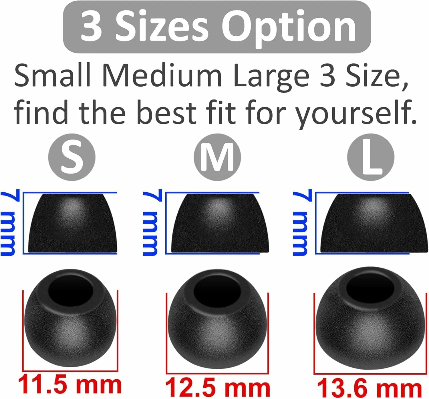 Foam Ear Tips Noise Canceling Memory Foam Eartips Ear Cap Replacement Ear Tip Compatible with Ear Fun Air Pro 4 Earbuds, Free Pro 3, Free 2S, Air Pro 3, Air 2, L/M/S 3 Size 6 Pairs,Black 2146P