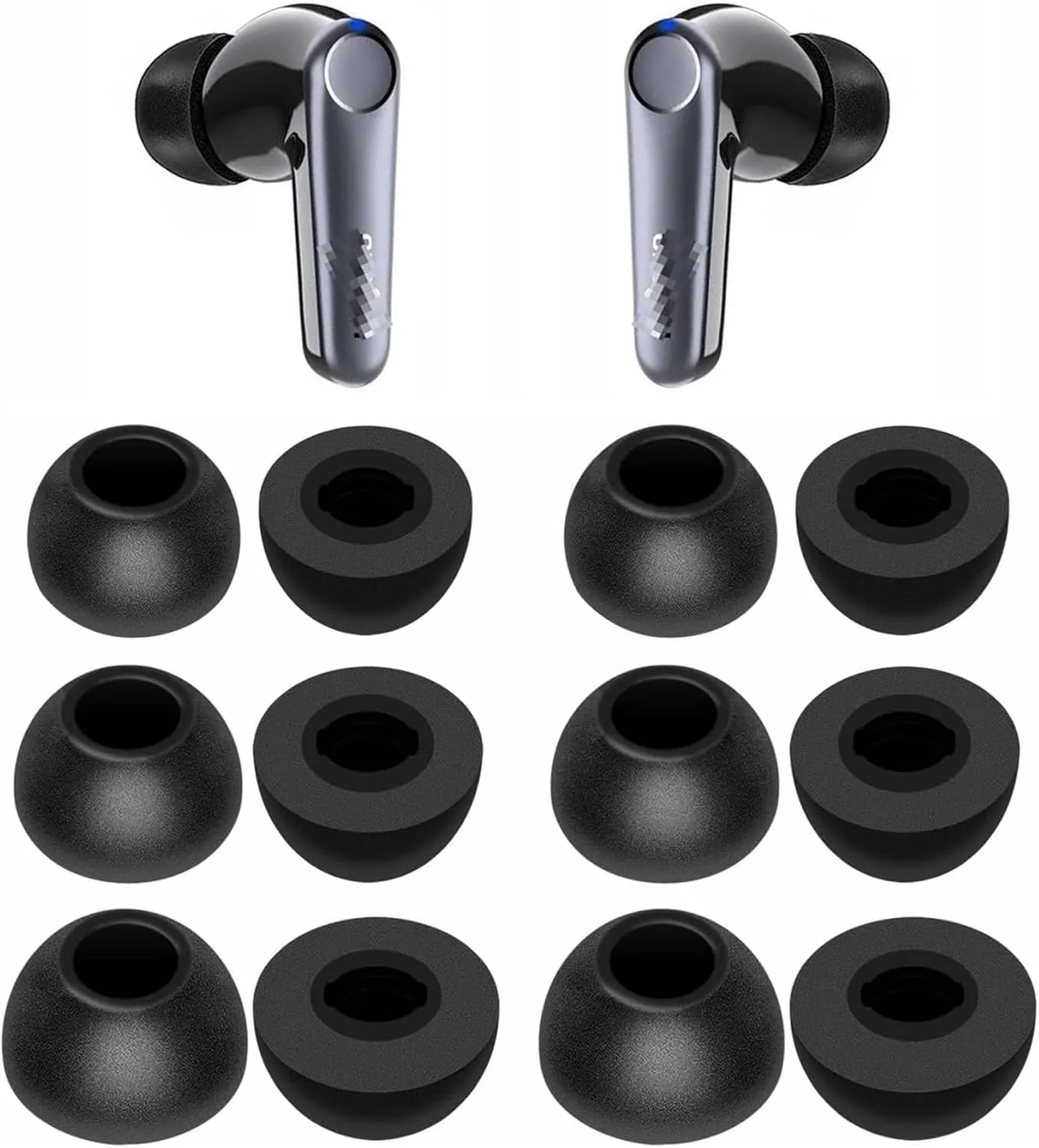 Foam Ear Tips Noise Canceling Memory Foam Eartips Ear Cap Replacement Ear Tip Compatible with Ear Fun Air Pro 4 Earbuds, Free Pro 3, Free 2S, Air Pro 3, Air 2, L/M/S 3 Size 6 Pairs,Black 2146P