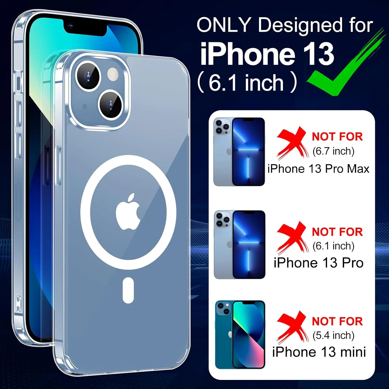 for iPhone 13 Case,[Compatible with Magsafe][Anti-Yellowing] with Screen Protector,Slim Thin 10 FT Shockproof Phone Case 6.1 inch-Clear