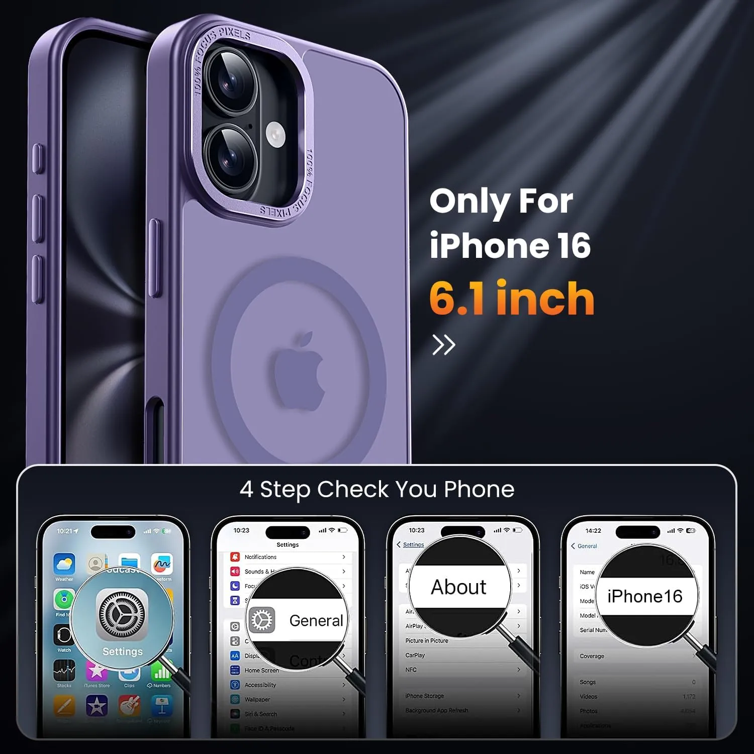 for iPhone 16 Case with 2X Screen Protectors [Compatible with MagSafe] Military Grade Drop Protection Skin Feeling Back Cover Shockproof Slim Fit iPhone 16 Phone Case 6.1 inch,Purple