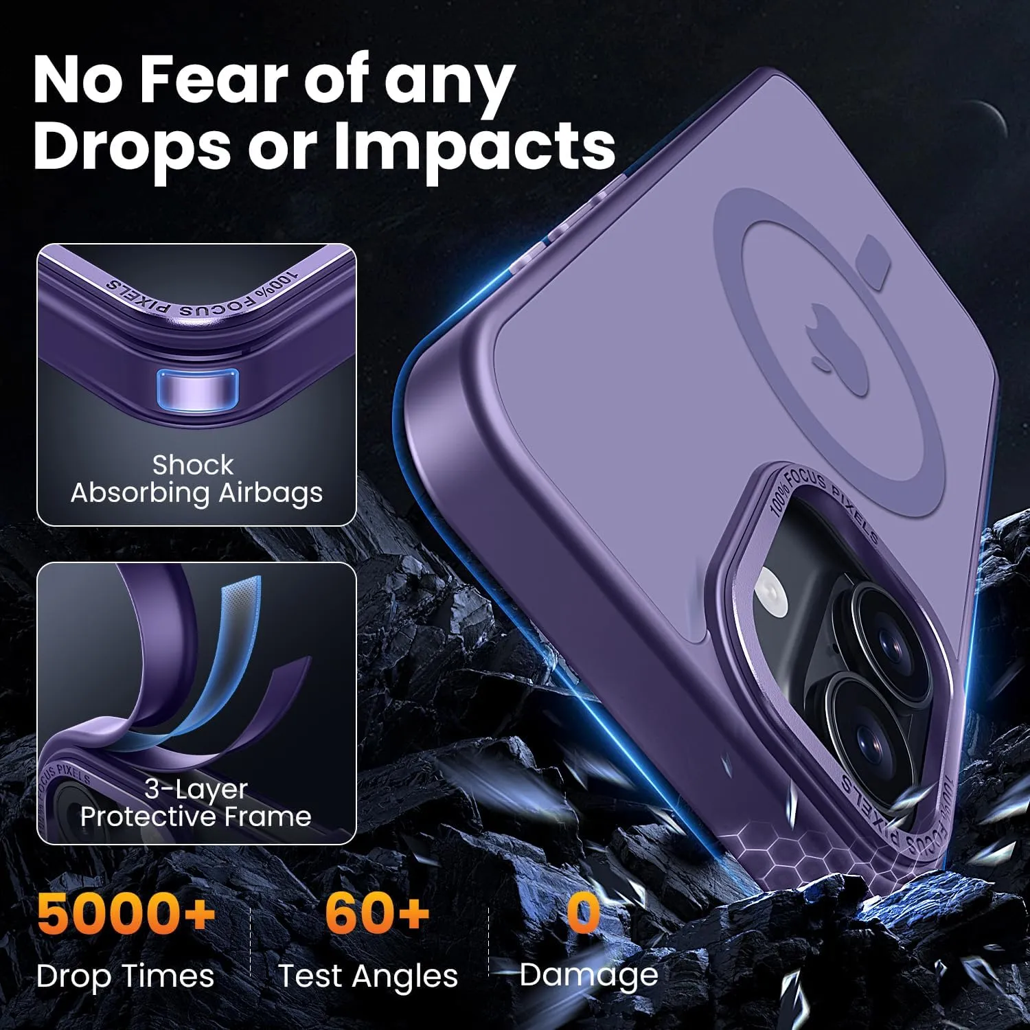 for iPhone 16 Case with 2X Screen Protectors [Compatible with MagSafe] Military Grade Drop Protection Skin Feeling Back Cover Shockproof Slim Fit iPhone 16 Phone Case 6.1 inch,Purple