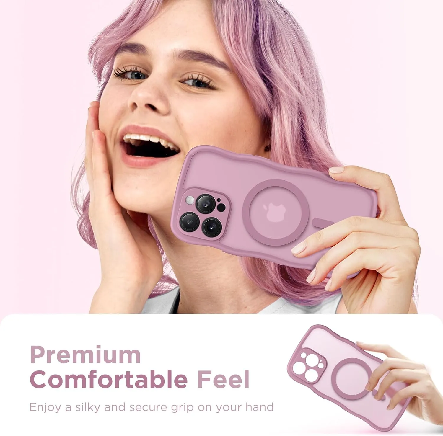 for iPhone 16 Pro Max Case for Women Girls, Upgraded [Full Camera Protection] [Compatible with MagSafe] Cute Wave Translucent Matte Phone Case for iPhone 16 Pro Max, Black Currant