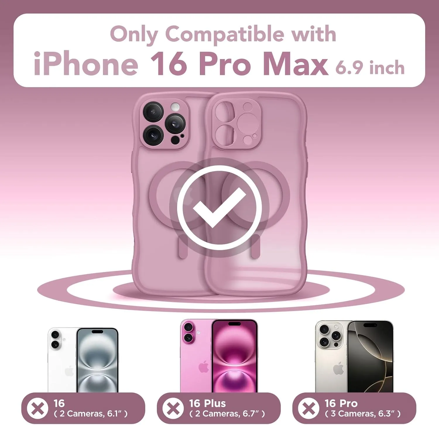 for iPhone 16 Pro Max Case for Women Girls, Upgraded [Full Camera Protection] [Compatible with MagSafe] Cute Wave Translucent Matte Phone Case for iPhone 16 Pro Max, Black Currant