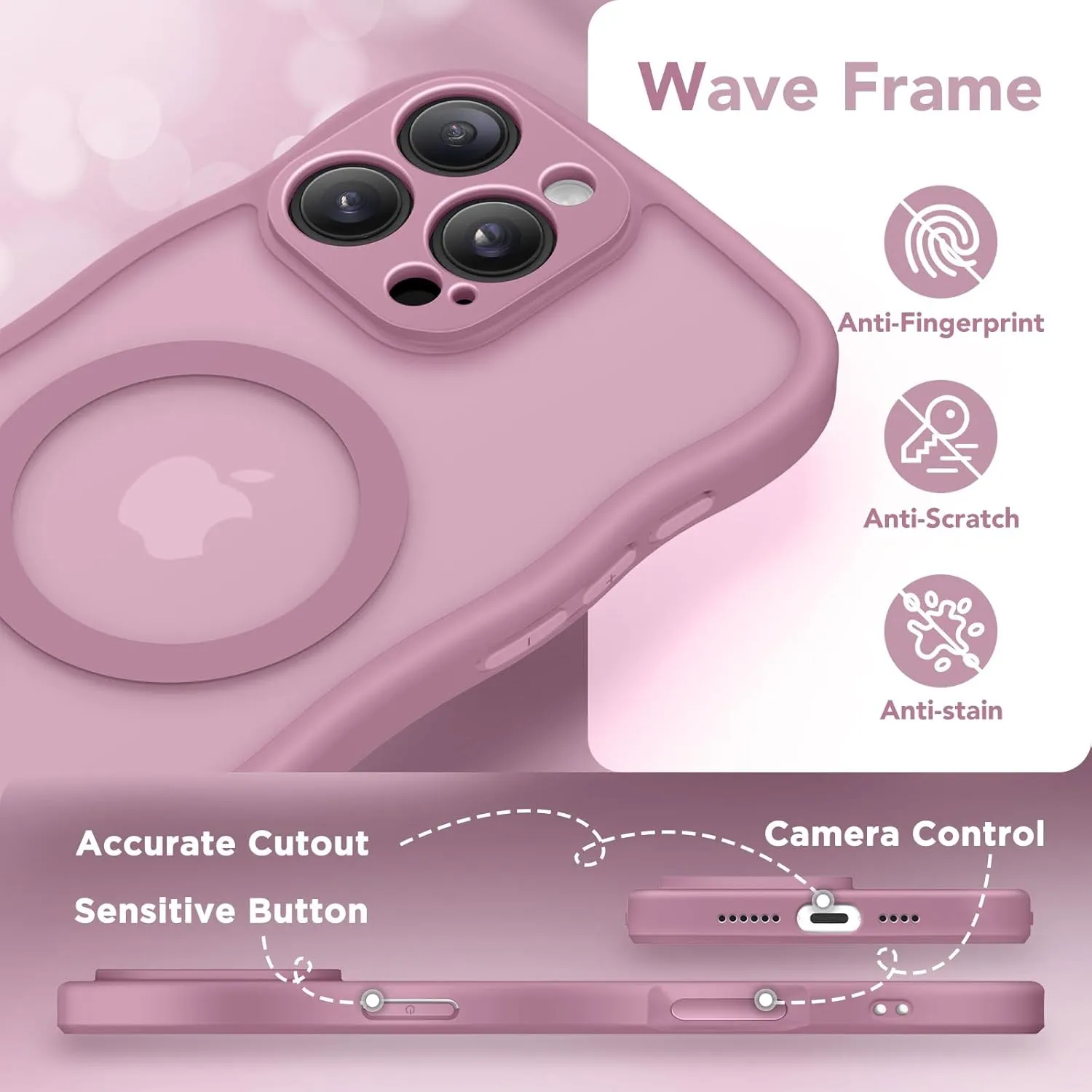 for iPhone 16 Pro Max Case for Women Girls, Upgraded [Full Camera Protection] [Compatible with MagSafe] Cute Wave Translucent Matte Phone Case for iPhone 16 Pro Max, Black Currant