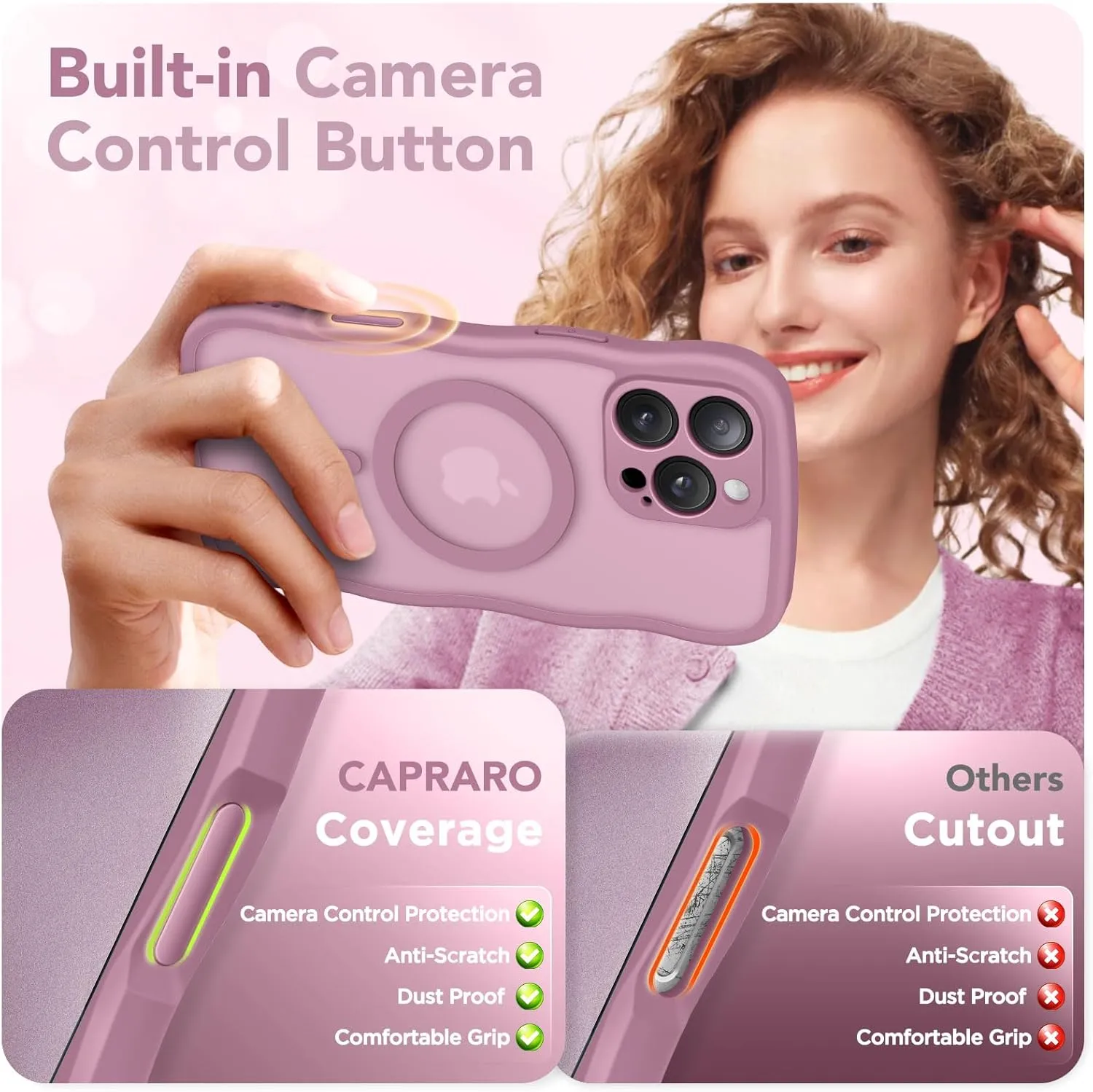 for iPhone 16 Pro Max Case for Women Girls, Upgraded [Full Camera Protection] [Compatible with MagSafe] Cute Wave Translucent Matte Phone Case for iPhone 16 Pro Max, Black Currant
