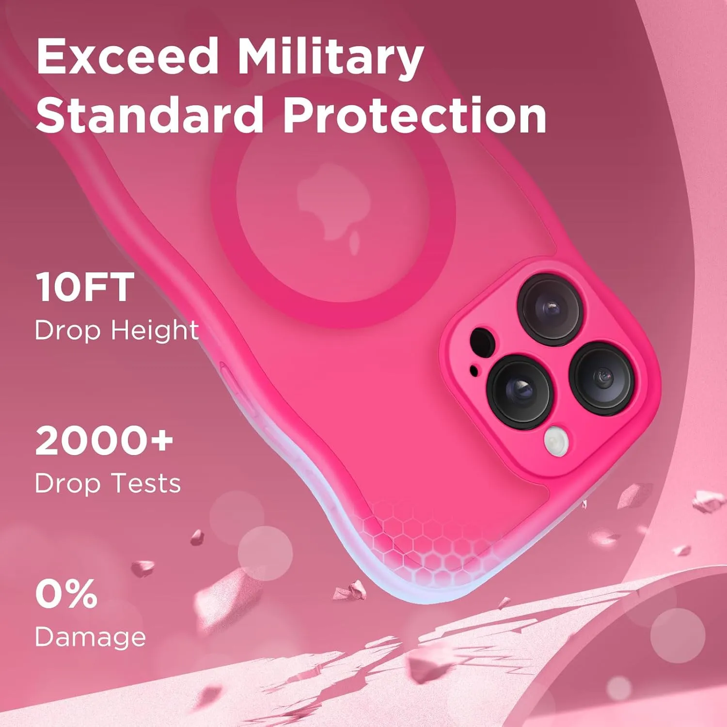 for iPhone 16 Pro Max Case for Women Girls, Upgraded [Full Camera Protection] [Compatible with MagSafe] Cute Wave Translucent Matte Phone Case for iPhone 16 Pro Max, Hot Pink