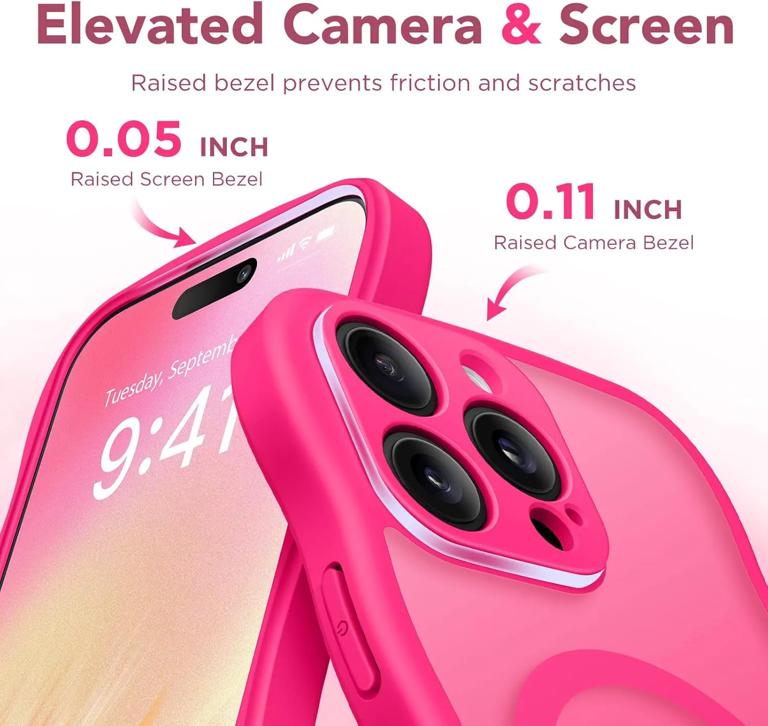 for iPhone 16 Pro Max Case for Women Girls, Upgraded [Full Camera Protection] [Compatible with MagSafe] Cute Wave Translucent Matte Phone Case for iPhone 16 Pro Max, Hot Pink