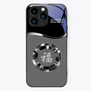 for iPhone Circular Blessing Magnetic Mobile Phone Case Magnetic Full Cover Anti-Fall Glass Mini Wave Protective Cover (Gray,iPhone 13)