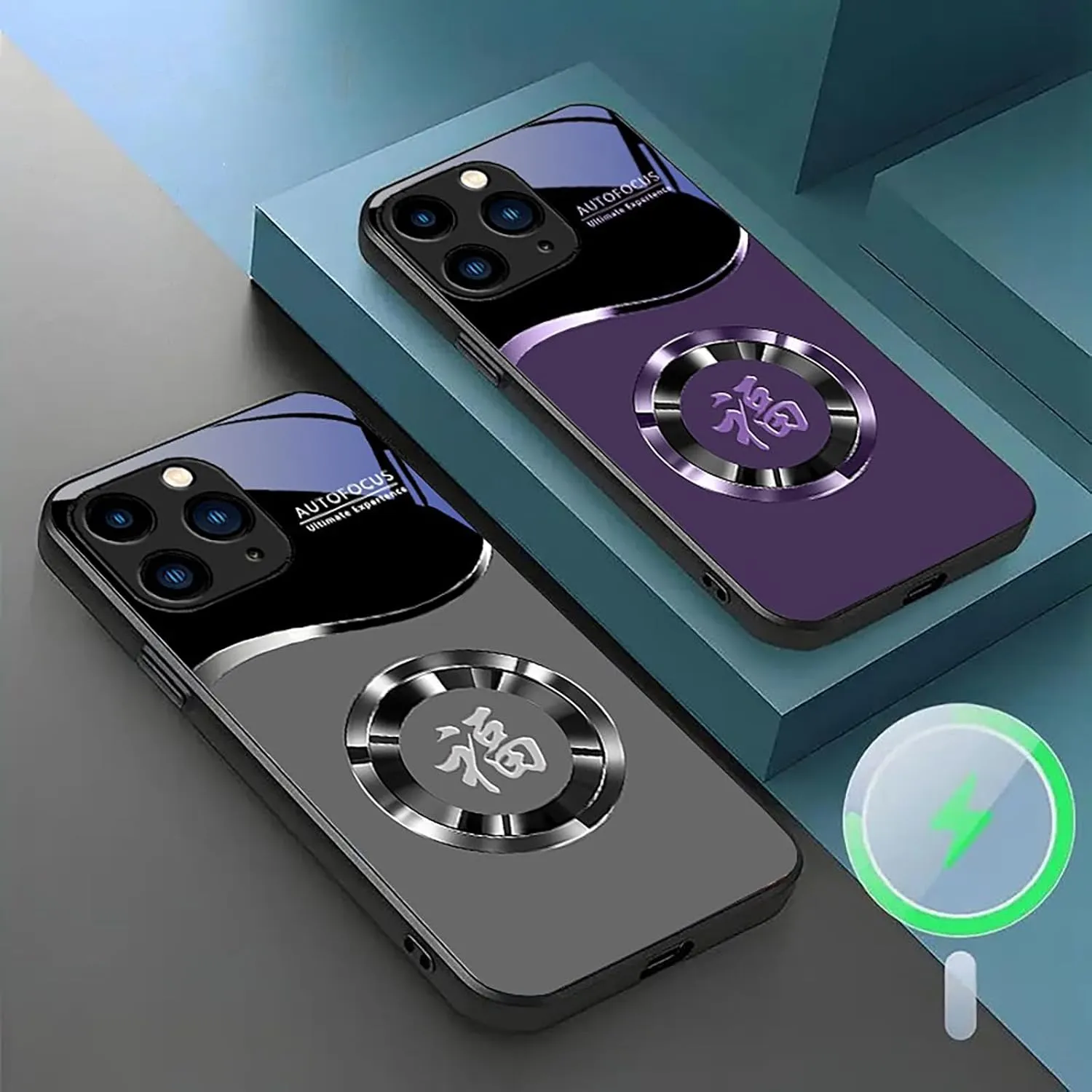 for iPhone Circular Blessing Magnetic Mobile Phone Case Magnetic Full Cover Anti-Fall Glass Mini Wave Protective Cover (Gray,iPhone 13)