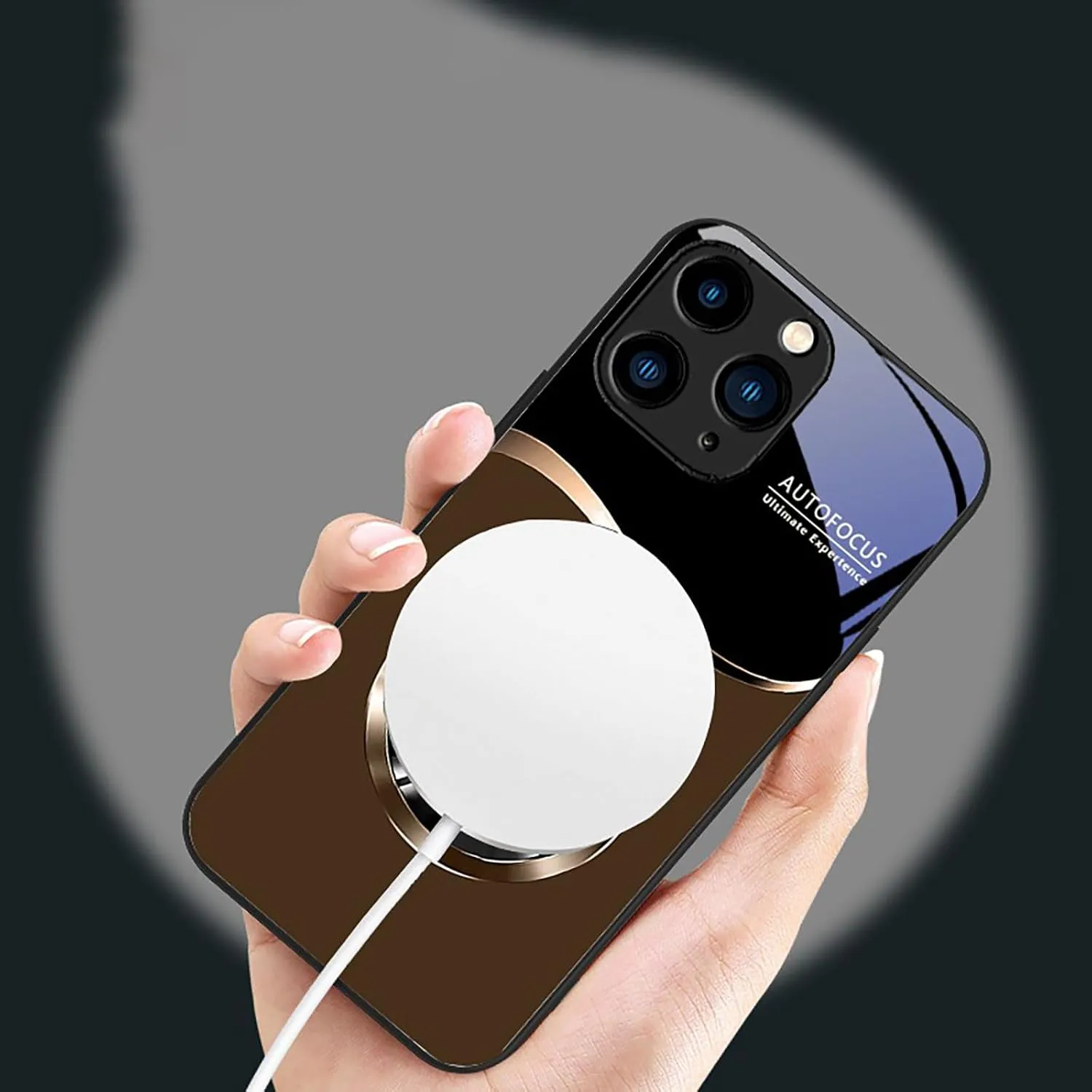 for iPhone Circular Blessing Magnetic Mobile Phone Case Magnetic Full Cover Anti-Fall Glass Mini Wave Protective Cover (Gray,iPhone 13)