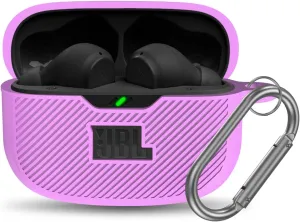 for JBL Vibe 200TWS/JBL Beam Case Cover, Silicone Protective Shock Cover Compatible with JBL True Wireless Headphones Charging Case with Carabiner(Purple)