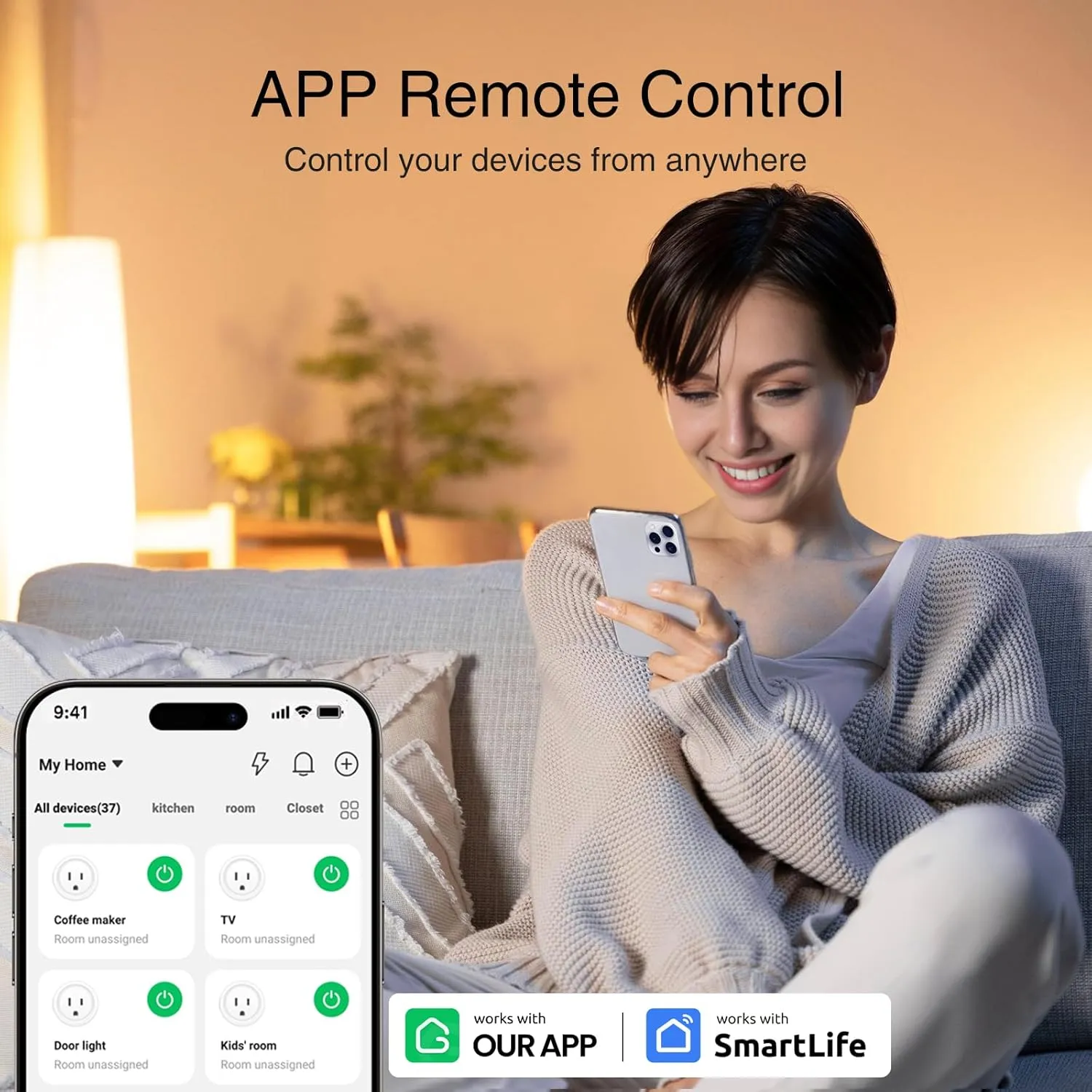 GHome Smart Plug 5GHz, 15A WiFi Smart Plugs That Work with Alexa and Google Home, Smart Home WiFi Outlet with Remote Control & Timer, 5GHz and 2.4GHz Wi-Fi Compatible, ETL FCC Listed, White, 4 Pack